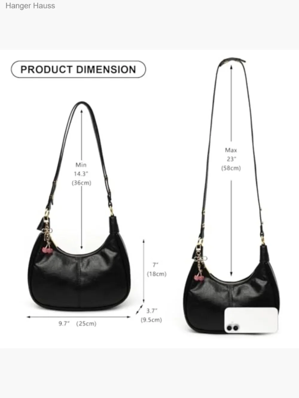 Crescent Hobo Shoulder Bag Crossbody Purse Faux Leather Adjustable Strap